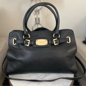 Michael Kors Black Leather Satchel with Gold Details